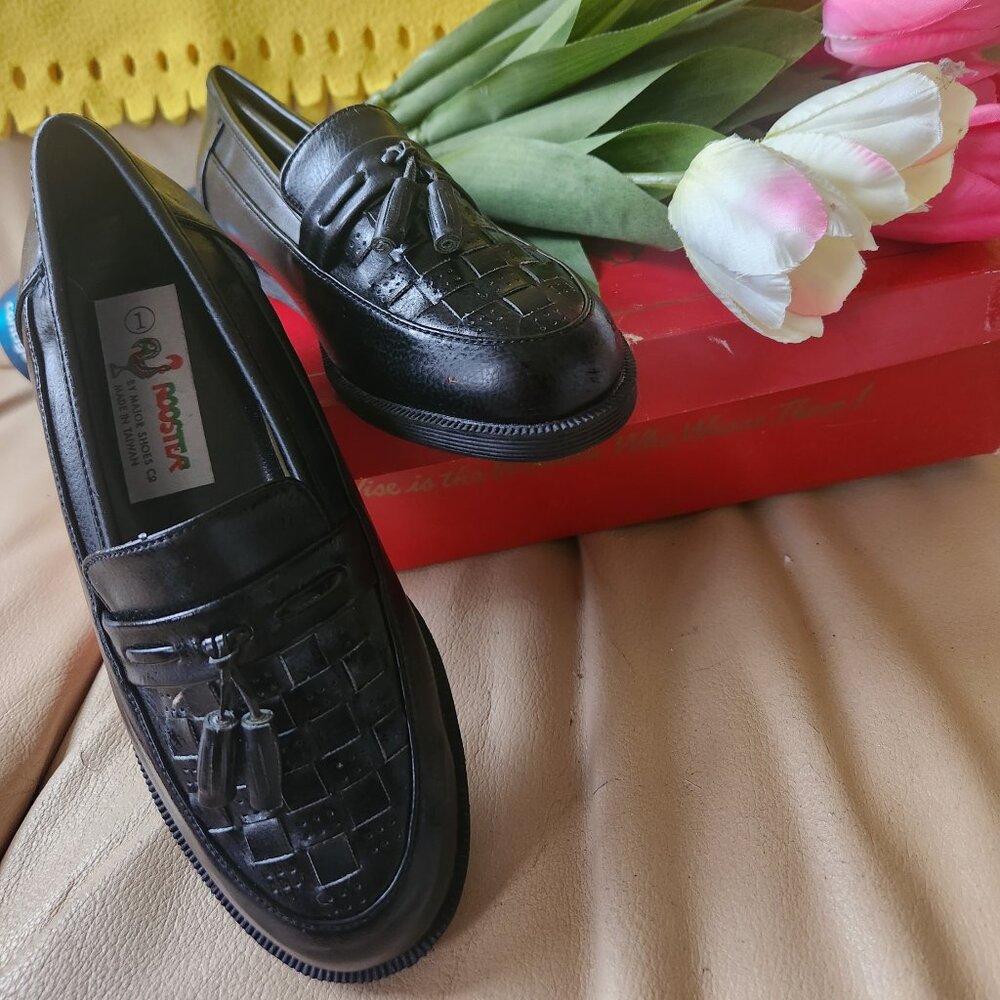 S39 Lovely New Loafers with tassles & leather weave Rooster brand Sz 1
